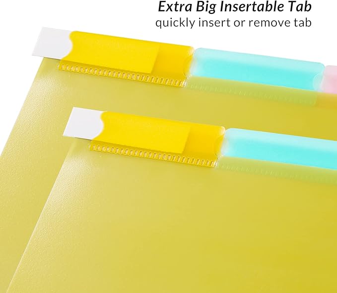 Seashell 5-Tab 6 Sets Plastic Binder Dividers, 8 Tab Insertable Index Dividers with 3 Hole Punch, Letter Size, Durable, Assorted Colors, School Subject Binder Organizers