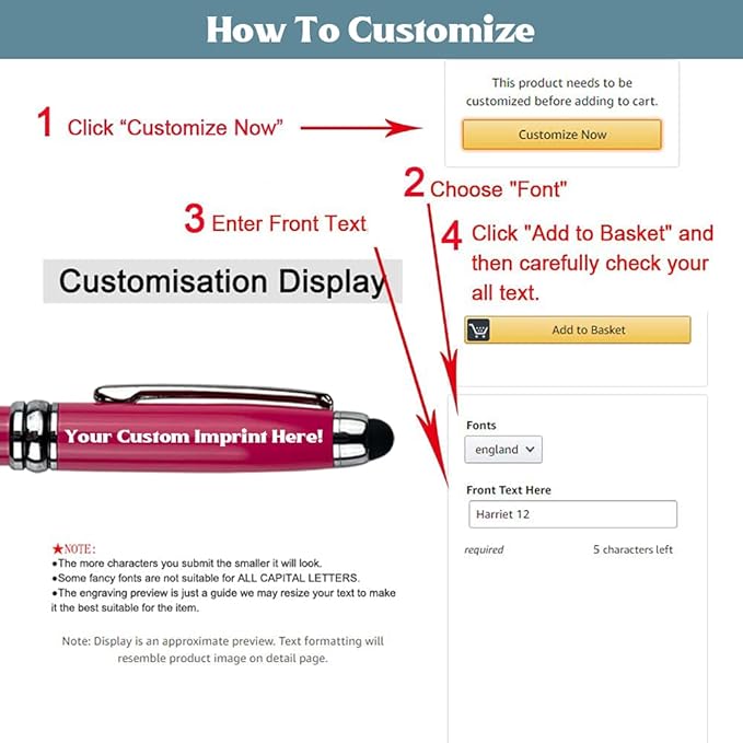 Ancolo Custom Luxury Office BallPens with Stylus Tip Medium Point - Nice writing Pens - Engraved with Your Name Slogan, Perfect for Men and Women Girls boys 10 Pens/Box