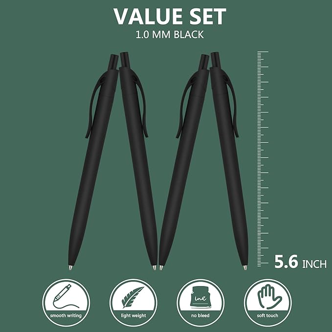 deegtran Pens Bulk, 400 Pack No Bleed Black Barrel Click Pens, Wholesale Retractable Ballpoint Pens, Pens Medium Point, Smooth Ink Pens, 1.0MM Black Ink