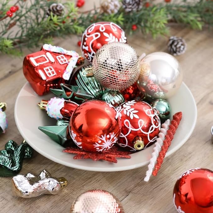 2025 Latest Model Premium 90 Pcs Shatterproof Christmas Ornaments Set,2.36 Inch Festive Baubles with Snowflake, Classic Gingerbread & Snowflake Designs, Ideal Gift for Xmas/Wedding/Party (Red & Gold