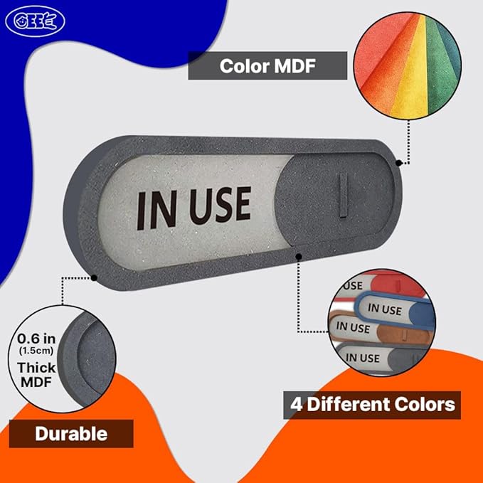 GEEKBEAR In Use Available Slider Door Sign for Home Office - Premium MDF, 7.5 x 2.2 in (Blue)
