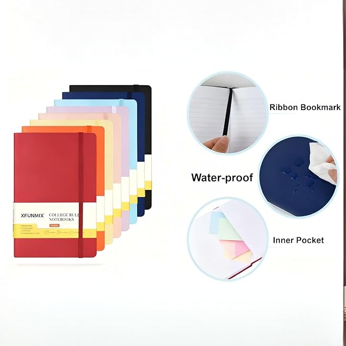 8 Packs Lined Notebook for Work, Journals for Writing, A5 Size (5.5" x 8.3"), 100gsm Thick Paper, Lined 160 Pages, Hardcover Classic Notebook for Journaling & Note-Taking- 8 Assorted Color