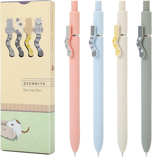 FIOVER Cat Pens,4Pcs 0.5mm Quick Dry Black Ink Fine Point Smooth Writing Pens, High-End Series Ballpoint for Journaling Note Taking, Cat Lover Gifts for Women