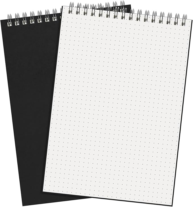 2 Pcs Dot Grid Notebook Top Spiral Notebook A5 Size Bullet Dotted Paper Hardcover Dot Journal 8.3''x 5.8'' 140 Pages Spiral Notepads for Sketching Drawing Writing School Office (Black)