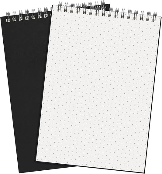 2 Pcs Dot Grid Notebook Top Spiral Notebook A5 Size Bullet Dotted Paper Hardcover Dot Journal 8.3''x 5.8'' 140 Pages Spiral Notepads for Sketching Drawing Writing School Office (Black)