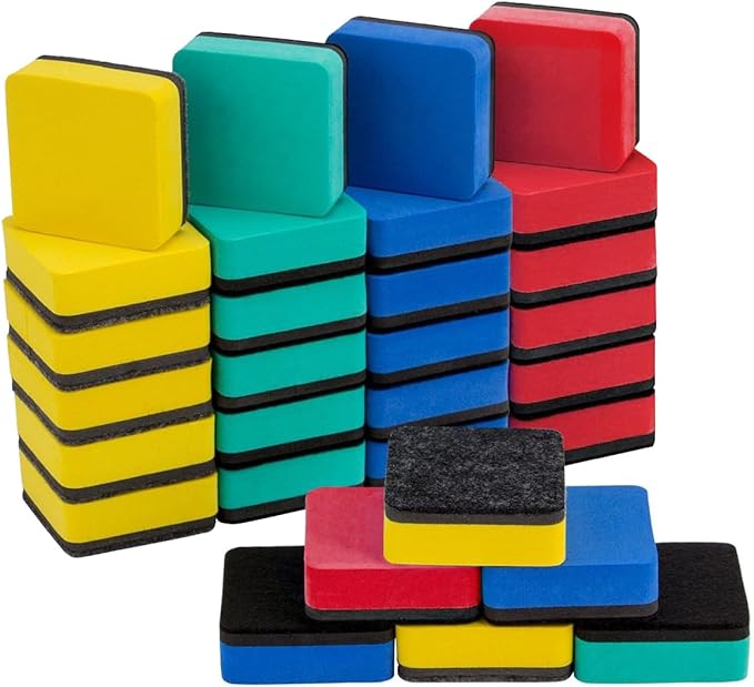 24 pcs Strong Magnetic Whiteboard Erasers - Mini Dry Erase Erasers, Small Chalkboard Cleansers Wiper for Kids and Teachers Classroom Must Haves School Supply Home and Office, Square