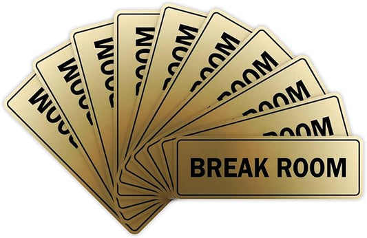 Standard Break Room Door or Wall Sign - Brushed Gold - Small 10 Pack