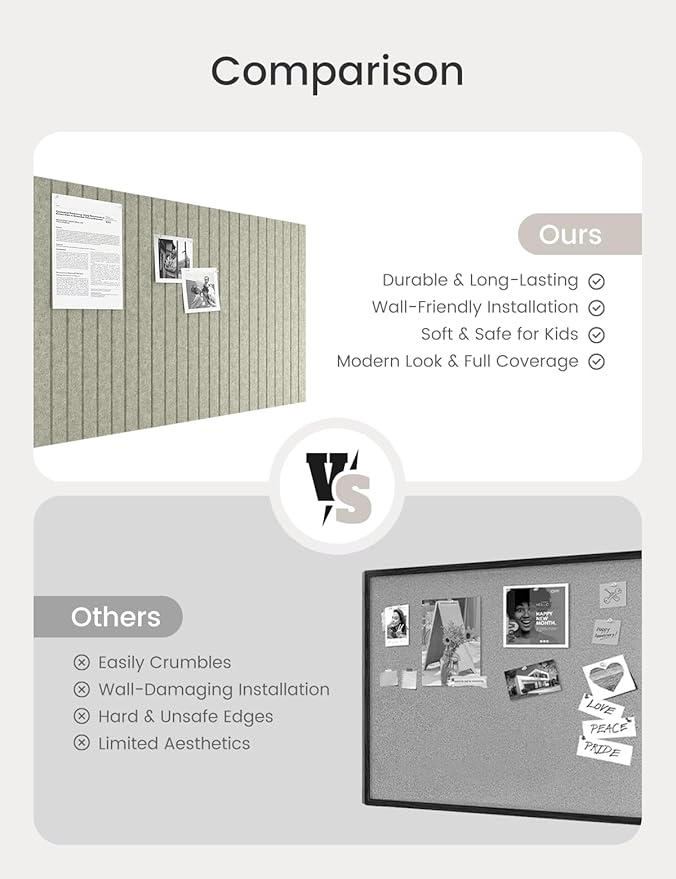 Bumusty Large Cork Board Alternative-36 x24 Felt Bulletin Board Tiles, with 30 Pushpins, 40 Adhesive Tabs, 6-Pack Slat Wall Paneling, Cork Boards for Office Push Pin Board Felt Board-Sage