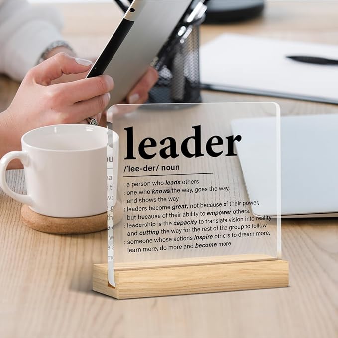 Leadership Gifts for Women Men, Thank You Appreciation Gift for Leader Manager Boss, Inspirational Leader Plaque Clear Acrylic Decorative Sign for Office Desk Decor, 4 x 4 Inches