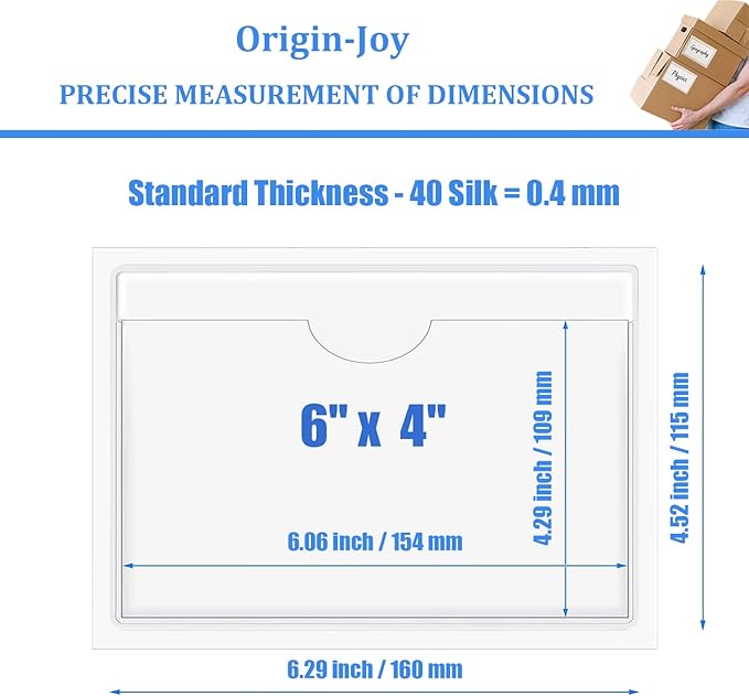 Origin-Joy 25 PCS Self-Adhesive Index Label Pockets, Clear Plastic Peel & Stick Card Holders with Top Open for Loading (6 x 4 inch)