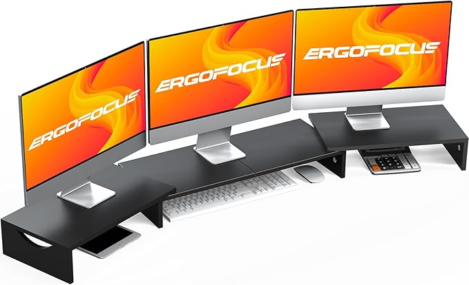Triple Monitor Stand Riser, Extra Long Monitor Riser for 1~2~3 Monitors, Dual Monitor Stand with Length and Angle Adjustable, 3 Shelf Monitor Stand for Desk