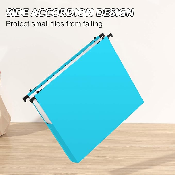 Plastic Hanging File Folders Expandable,12 Pack Extra Capacity Hanging File Folder Letter Size,2 Inch Expansion Heavy Duty Folders,Adjustable Tabs,Hanging Folder Designed for Bulky Files(Blue)