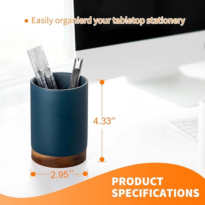 Pen Holder for Desk, Ceramic Pencil Organizer & Makeup Brush Holder, Office Decor and Desk Accessories，Perfect Office Organization,Teacher Supplies(Royal Blue, Set / 1)