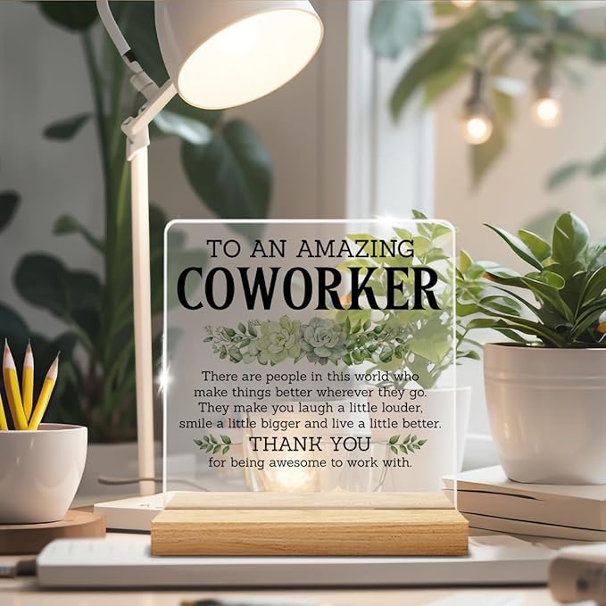 Thank You Gifts for Coworkers, Coworkers Appreciation Gifts for Women Men, Amazing Coworker Acrylic Desk Sign Decor