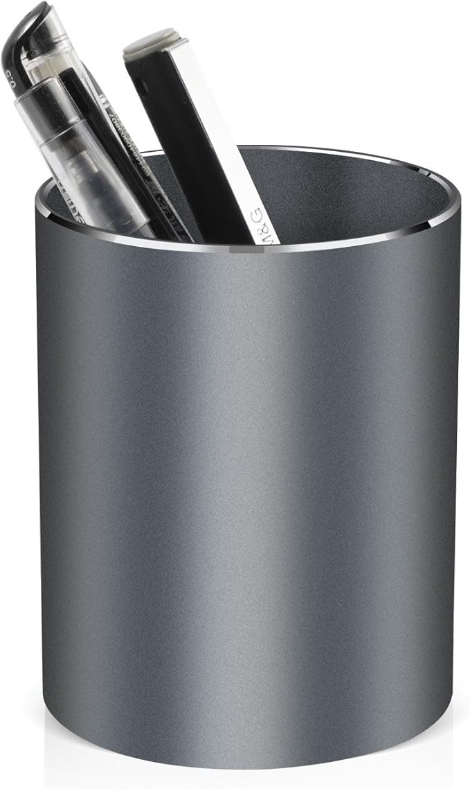 Pen holder, aluminum alloy waterproof pen holder, desktop simple and modern minimalist, multifunctional office supplies for families, kids and schools Grey