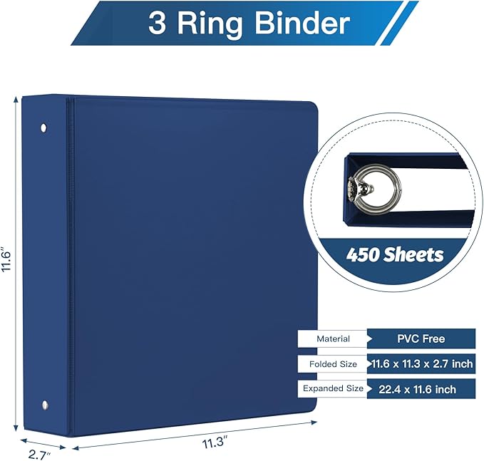 2-inch 3 Ring Binder with 2 Pockets, 2'' View Binders Holds US Letter Size 8.5'' x 11'' Paper - Versatile Binders for Office, Home, and School Use, 6 Pack (White) (2-inch Bright Colors)