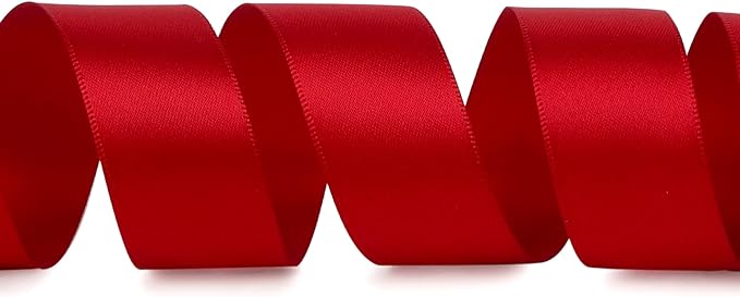 Ribbli Double Faced Red Satin Ribbon,1” x Continuous 25 Yards,Fabric Ribbon Use for Bows Bouquet,Christmas Gift Wrapping,Floral Arrangement