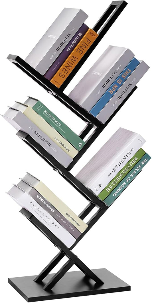 5 Tier Tree Bookshelf, Floor Standing Bookshelf for Narrow Space,Storage Organizer Bookshelves for Books/CDs/Magazine, Bookcase with Shelves for Home Office, Living Room-Black