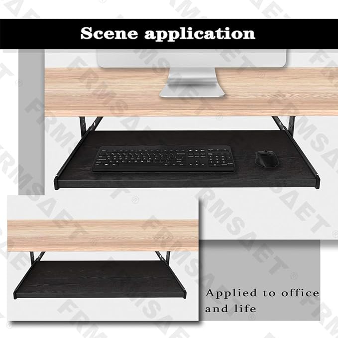 FRMSAET Furniture Accessories Office Product Suits Hardware 20/24/30 inches Keyboard Drawer Tray Wood Holder Under Desk Adjustable Height Platform. (24 inches, Black)