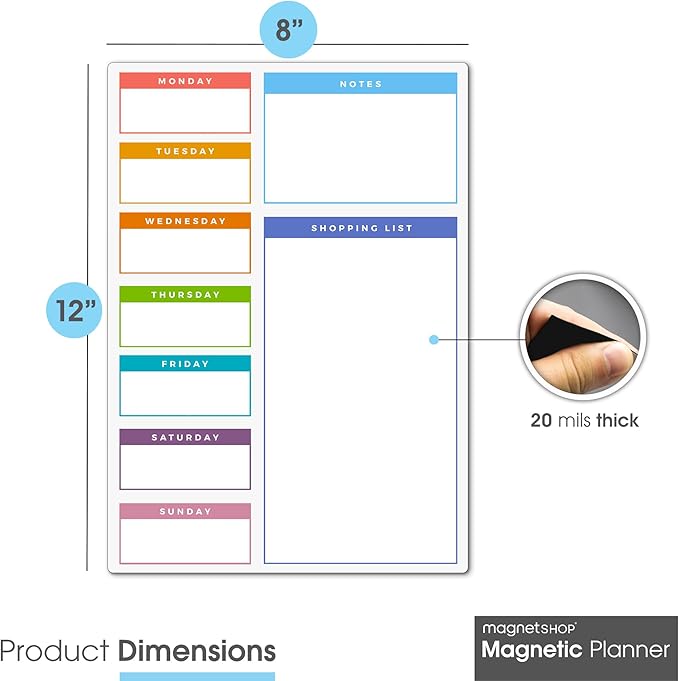 Magnetic Dry Erase White Board Planner for Fridge | Apartment Essentials and Home Organization Must Have | Family Planning, Grocery List, Whiteboard Calendar, Chore Chart | Multi-Color 8" x 12"