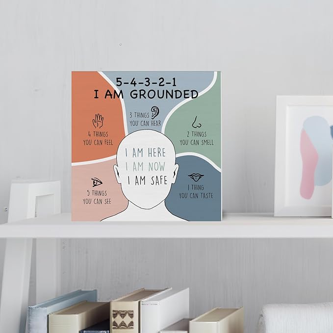 Counseling Therapy Office Must Haves, Anxiety Relief I Am Grounded Wood Sign, Therapist School Counselor Office Decor