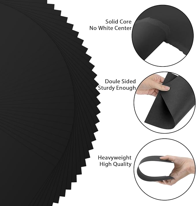 OcePor 50 Sheets Black Cardstock Paper, Colored Printer Paper 8.5 x 11, Card Stock Thick Construction for Craft,Scrapbook，Office Printing, Invitations, Certificates，92 lb/250gsm