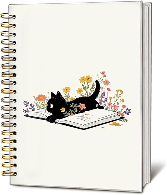 Cat Notebook Journal for Teen Girls, Black Cats Floral Book Spiral Notebook for School Supplies, Cute Notebooks for School Aesthetic, Cat Lover Gifts for Women Men & Girls 5.5x8.3 Inch