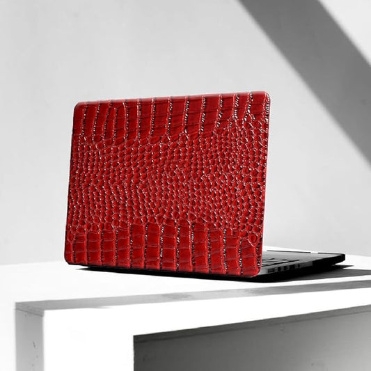 KEROM Compatible with Crocodile MacBook Air 13 Inch Case 2025-2022 M4 M3 M2 A3240 A3113 A2681, Textured Elegant Luxury Aligator Skin Snakeskin PU Leather Hardshell Case & Keyboard Cover, Burgundy