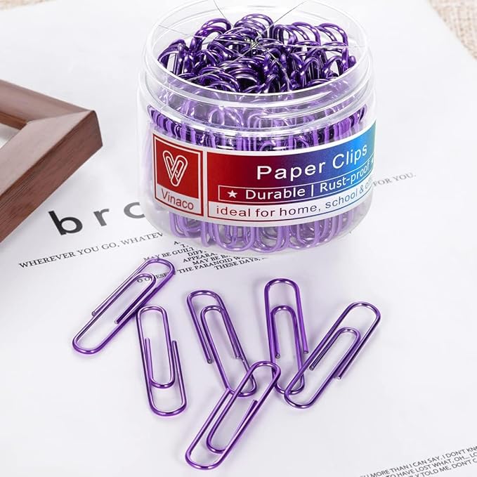 Vinaco Purple Paper Clips, 400PCS Medium & Jumbo (1.3 & 2 inch) Durable, Rustproof Coated Paper Clips for Office & School Document Organizing