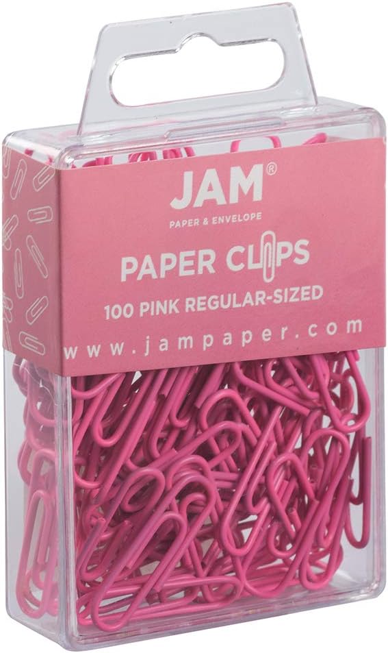 JAM PAPER Colorful Standard Paper Clips - Regular 1 Inch - Pink Paperclips - 100/Pack