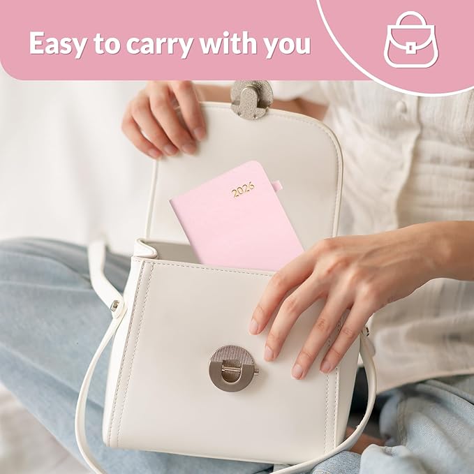 SUNEE 2026 Pocket Weekly Planner for Purse 3.5" x 6" - 12 Month (January 2026 - December 2026), Small Size Planner, Hardcover, Notes, Pocket, 100 GSM Paper, Pink