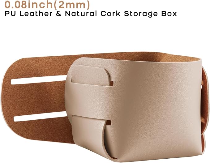 HOMIEAZICOZI 2-Pack Cork Leather Desk Accessories Storage - Pencil Pen Holder - Makeup Brush Holder Organizer - Stylish Addition to Home Decor (Apricot)