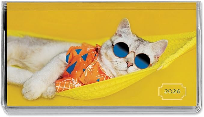 2026 CATtitudes Cat Planner Pocket Calendar & Memo Pad, 3.5-Inch x 6.5-Inch Size Closed, Bookstore-Quality Monthly Floral Purse Calendars With 30 Note Pages for Kitchen & Office