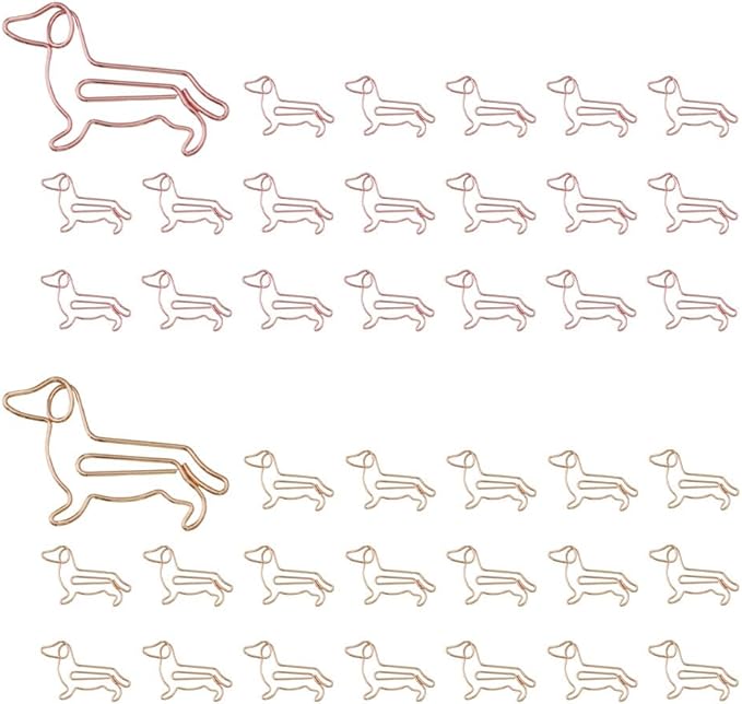 OWLFAVO 40pcs Puppy Dachshund Shape Paper Clips with Clear Box, Rose Gold and Yellow Gold, Funny Cute Paperclips Bookmarks Planner Clips for Fun Office Supplies School Gifts Wedding Decoration