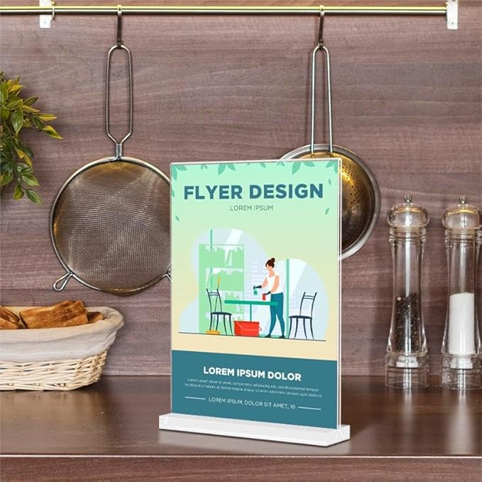 Acrylic Sign Holder 4x6 Inches 12 Pack T Shape Desktop Display Stand Vertical Double Sided Clear Table Menu Flyer Holder for Restaurants, Office, Shop, Wedding