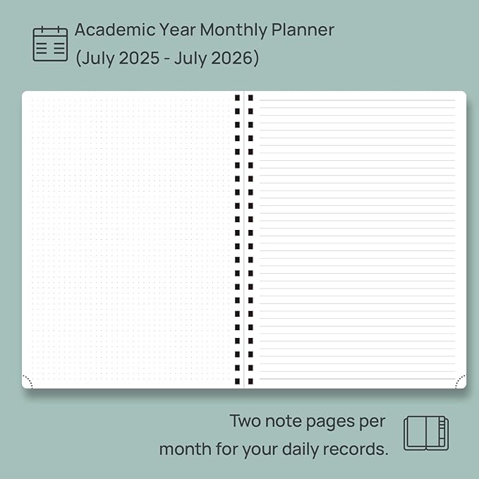 POPRUN 2025-2026 Monthly Planner Spiral Bound, 8.5'' x 11.25'' Academic Calendar (July 2025-July 2026) Appointment Book with Stair Tabs, Leather Cover, 4 Pages per Month with Notes - Soft Pink