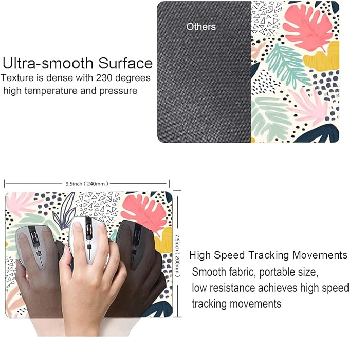 Mouse Pad, Colorful Palm Tropical Plants Mouse Pad, Square Waterproof Cute Mousepad Non-Slip Rubber Base Wireless Mouse Pads for Computer Office Laptop, Gaming Mouse Pads for Desk, Leaves