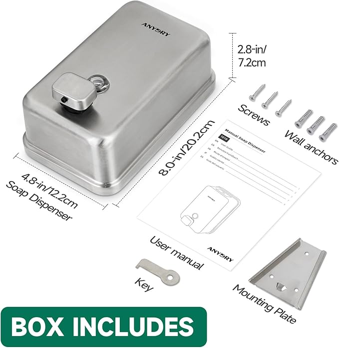 Commercial Wall Mounted Soap Dispenser 37oz 1100ml Large Capacity Brushed Stainless Steel Manual Dispenser for High Traffic Restrooms