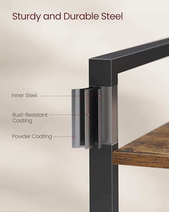 VASAGLE 4-Tier Tall Bookshelf, Large Bookcase with Steel Frame, Deep Book Shelf for Living Room, Home Office, Study, 11.8 x 31.5 x 47 Inches, Industrial Style, Honey Brown and Black ULLS140K01