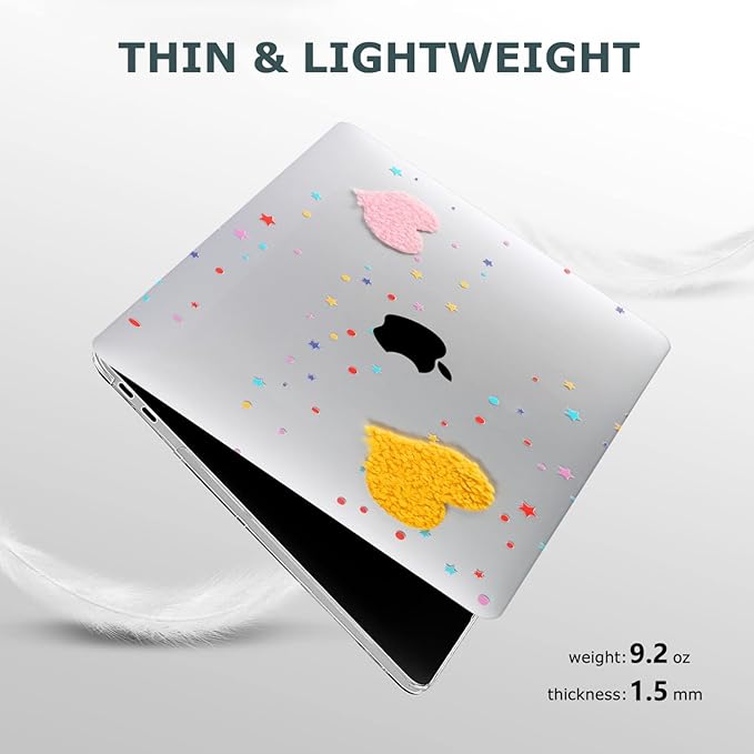 DTangLsm Compatible with MacBook Pro 13 inch Case M2 2024 2023 2022-2016 A2338 M1 A2159 A2289 A2251 A1989 A1706 A1708 Handmade Plastic Hard Shell 3D Plush Heart Case & Keyboard Cover, Two Hearts