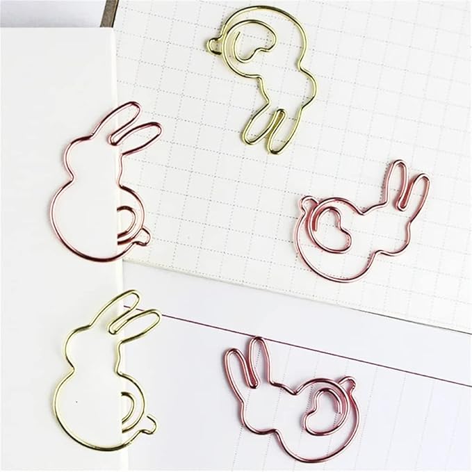 OWLFAVO 40pcs Bunny Shape Paper Clips with Clear Box, Rose Gold and Yellow Gold, Funny Cute Paperclips Bookmarks Planner Clips for Fun Office Supplies School Gifts Wedding Decoration