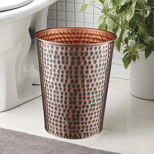 Monarch Abode Handcrafted Metal Wastebasket Trash Can for Home Office Bedroom, Decorative Wastebasket, Modern Bathroom Decor, Durable, Hand Hammered, Antique Copper Finish