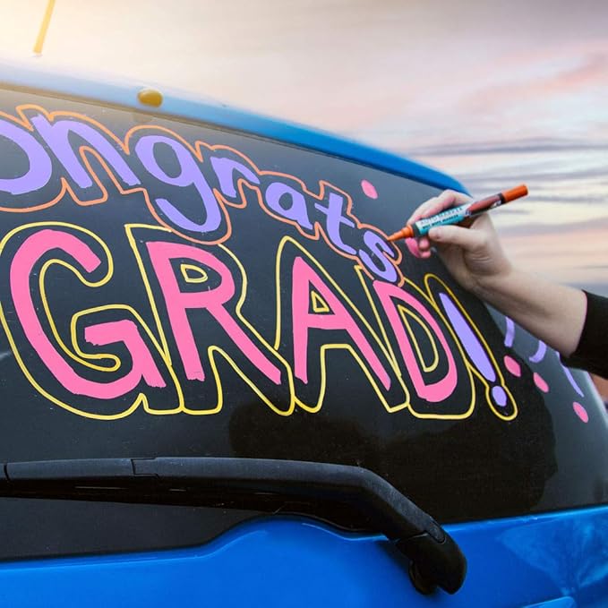 Window Markers for Glass Washable Car Window Paint Pen- Dry Erase Liquid Chalk Marker for Car Decorations on All Surfaces Tire, Windshield - Auto Marker, Autowriter, Rain Resistant (Red, Jumbo Tip)