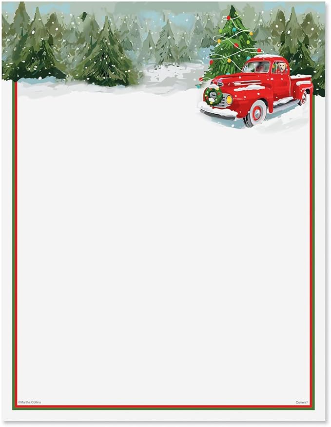 Red Truck Christmas Stationery - Holiday Letters, Printer Paper, 25 Sheets, 8½ x 11 Inch, by Current