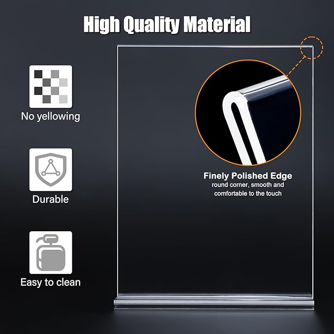 6pack Acrylic Sign Holder 5 X 7, Vertical T Shape Clear Plastic Sign Holder, Double-Sided Menu Holder, Unbreakable Table Sign Holder for Restaurant, Office, School, Store and Home Use