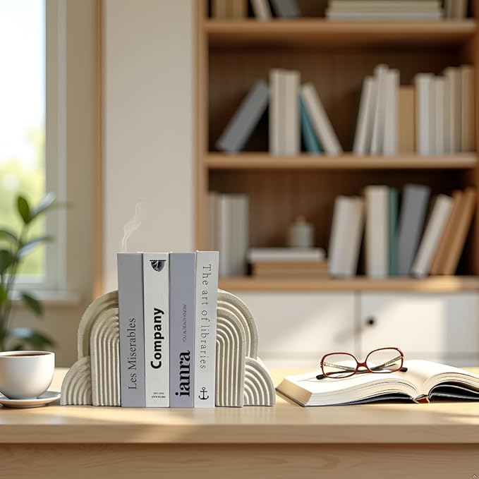 LIFFY Decorative Book Ends for Shelves,Modern Statue Bookends for Home Decor,Resin Non-Slip Book Stopper for Office,Study,Desk,Bookshelf