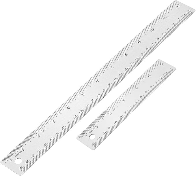 PATIKIL 6, 12 Inch Stainless Steel Straight Edge Ruler, 2 Pcs Cork Backing Non-Slip Metal Ruler with Inches Centimeter Metric Measuring Tools for Office