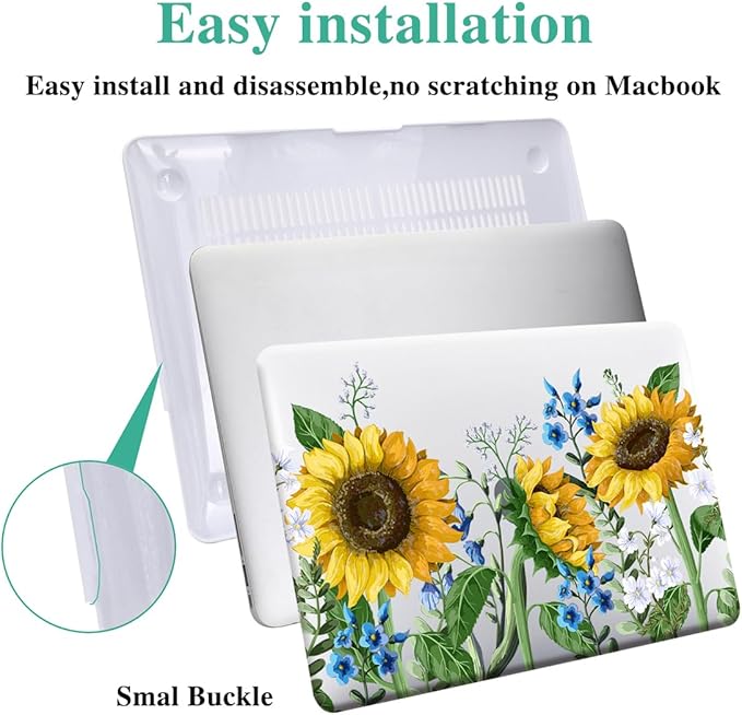 KEROM Compatible with MacBook Air 15 inch Case 2025 2024 2023 M4 M3 M2 A3241 A3114 A2941, Protective Plastic Hard Shell & Keyboard Cover for Mac Air 15 inch Case M4 M3 M2, Has Logo Cutout, Sunflower