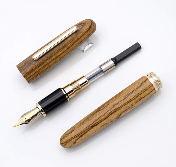 JINHAO 9056 Natural Wood Fountain Pen Handmade Ink Pen (Tiger Wood, Medium Nib 0.7mm)