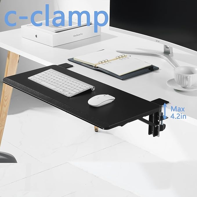 ETHU Ergonomics Desk Extender Tray, 25.6"x11.4" Large Size Foldable Keyboard Drawer Tray Clamp On, Armrest Support for Home and Office (Black)